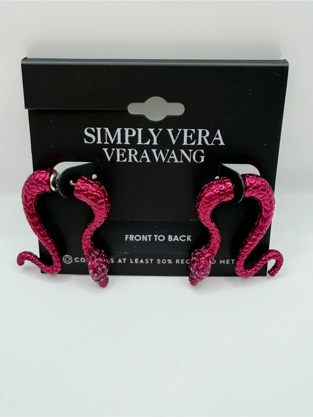 Simply Vera Vera Wang Pink / Red Snake Front-to-Back Earrings NWT